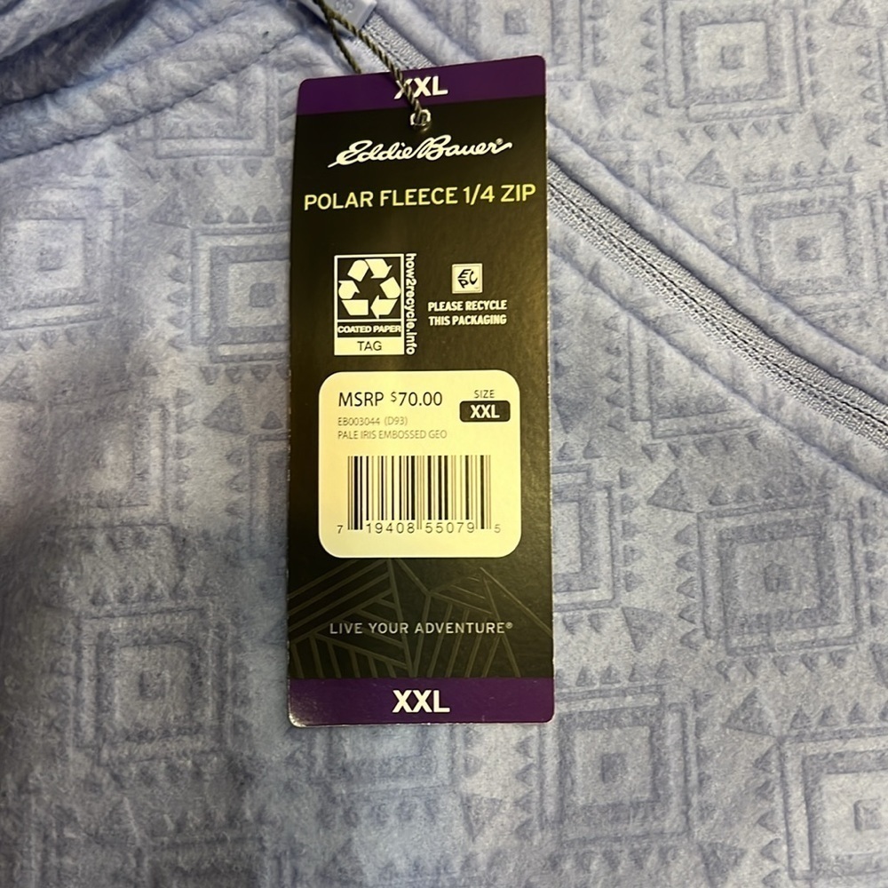 Eddie Bauer Polar Fleece Quarter Zip Embossed Geo Pale Iris NWT Sz XXL - Picture 4 of 9